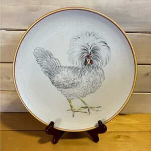 10” Plate White Crested Silver Polish Hen-Printed by Hand for Global Views-Italy
